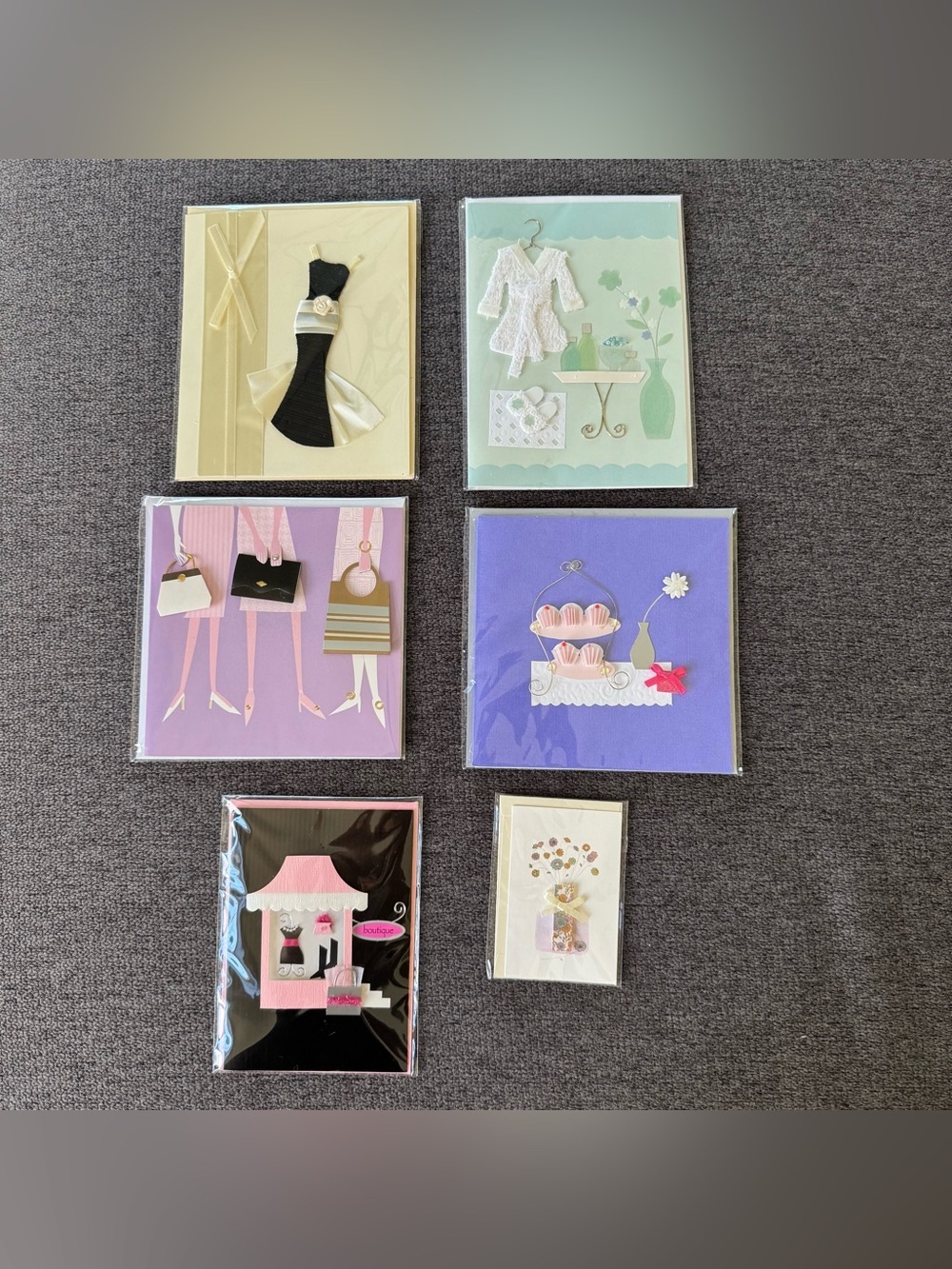 Paper Magic Set of 6 Fashion Greeting Cards 3D Boutique Shopping Girlcore NEW